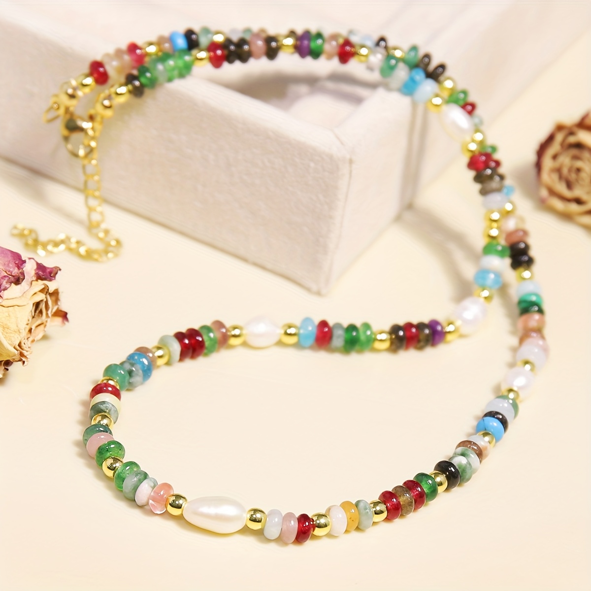 Bohemian Style Stone & Pearl Choker + Bracelet Set